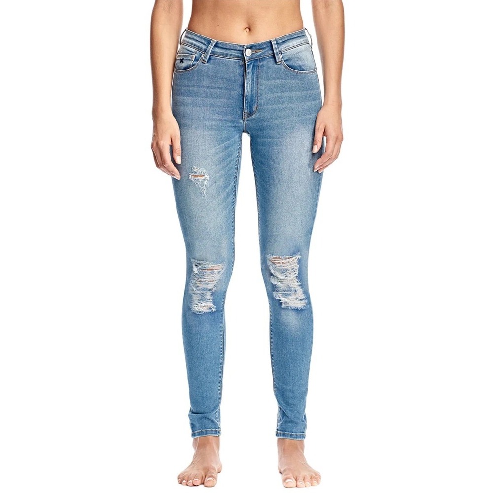RES Denim Kitty Skinny Jeans Light Wash Distressed Ripped Knee Blue Womens 25
